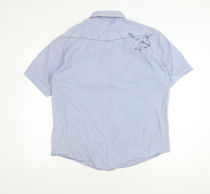 Next Men’s Blue Striped Short Sleeve Cotton Button-Up Shirt L
