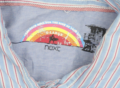 Next Men’s Blue Striped Short Sleeve Cotton Button-Up Shirt L