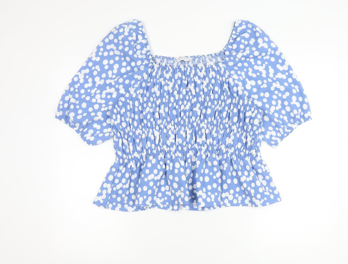 Papaya Women’s Blue Polka Dot Cropped Blouse Size 14 Puff Sleeve