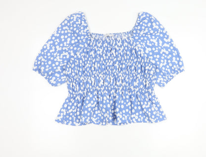 Papaya Women’s Blue Polka Dot Cropped Blouse Size 14 Puff Sleeve