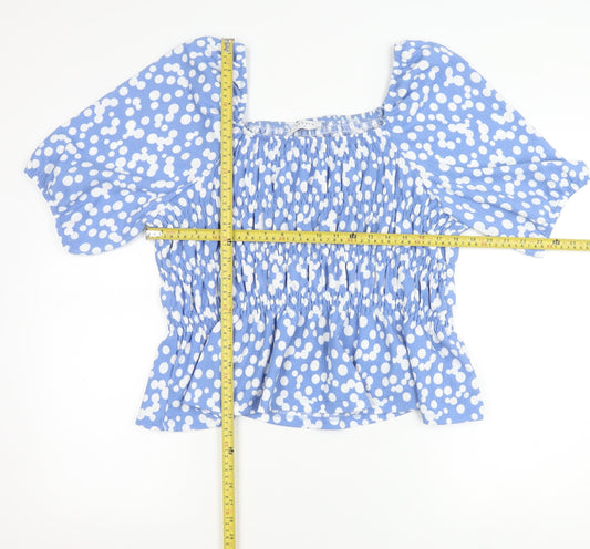 Papaya Women’s Blue Polka Dot Cropped Blouse Size 14 Puff Sleeve