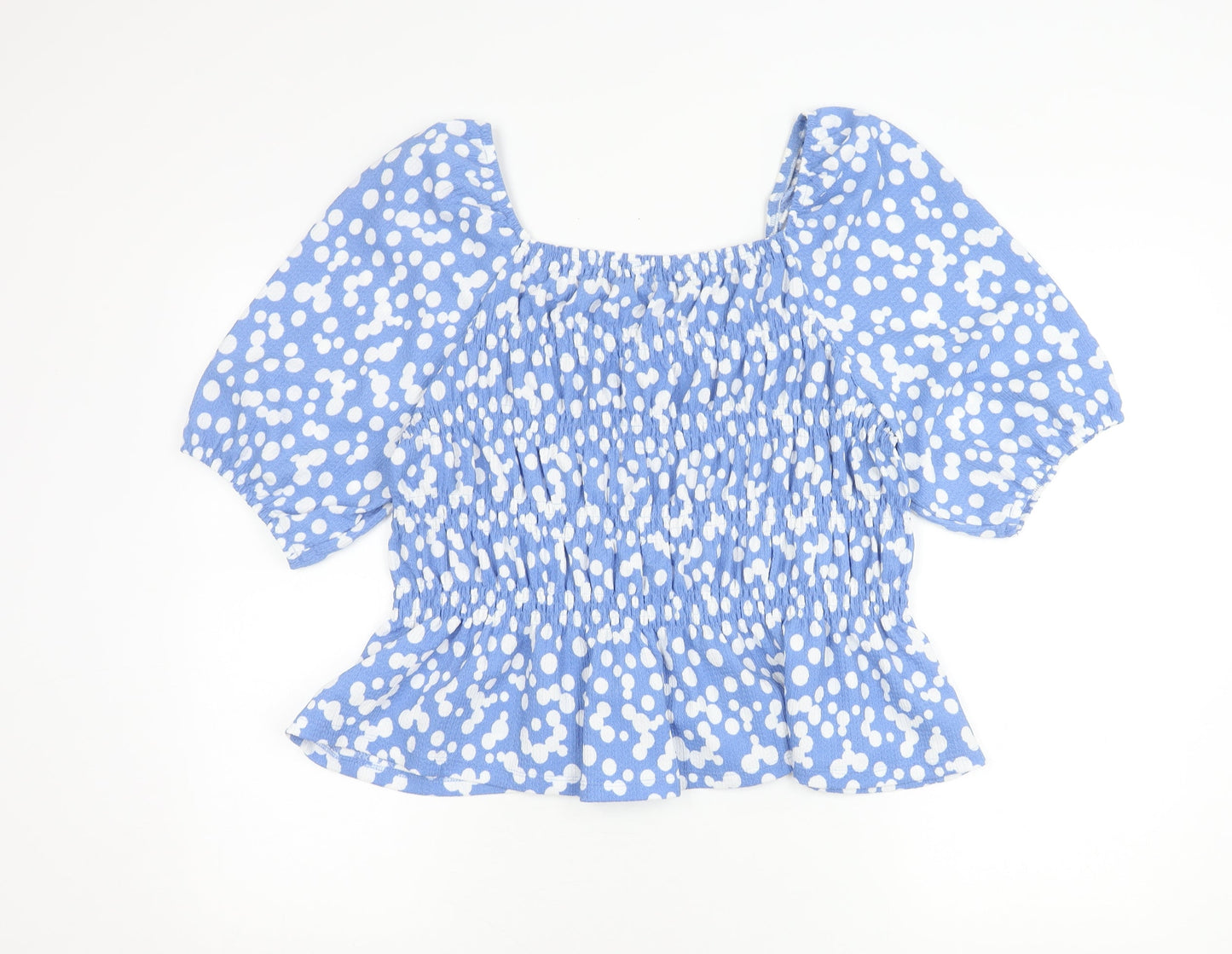 Papaya Women’s Blue Polka Dot Cropped Blouse Size 14 Puff Sleeve