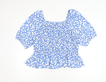 Papaya Women’s Blue Polka Dot Cropped Blouse Size 14 Puff Sleeve