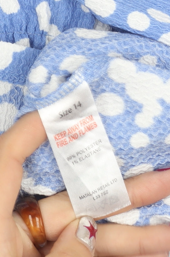 Papaya Women’s Blue Polka Dot Cropped Blouse Size 14 Puff Sleeve