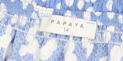 Papaya Women’s Blue Polka Dot Cropped Blouse Size 14 Puff Sleeve