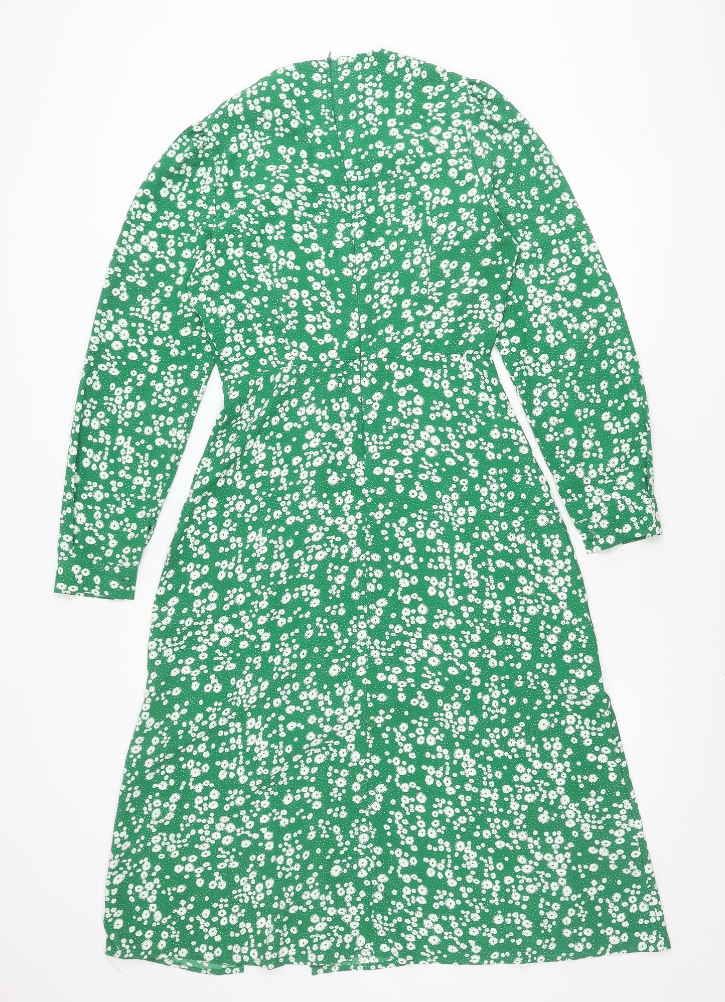 Girl In Mind Women’s Green Floral Midi Dress Size 8 Fit & Flare Long Sleeve