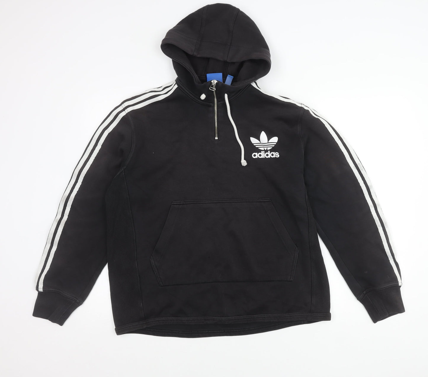 Adidas Women Black Pullover Hoodie L Logo Sportswear Cotton Blend