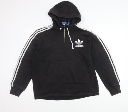 Adidas Women Black Pullover Hoodie L Logo Sportswear Cotton Blend