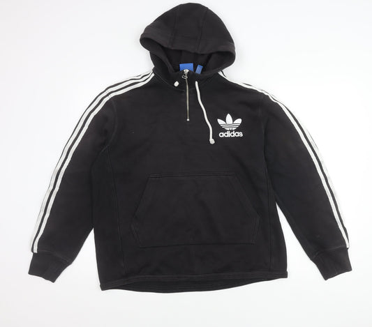 Adidas Women Black Pullover Hoodie L Logo Sportswear Cotton Blend