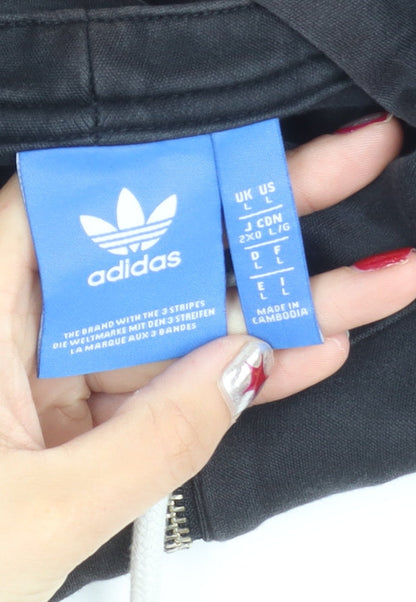 Adidas Women Black Pullover Hoodie L Logo Sportswear Cotton Blend
