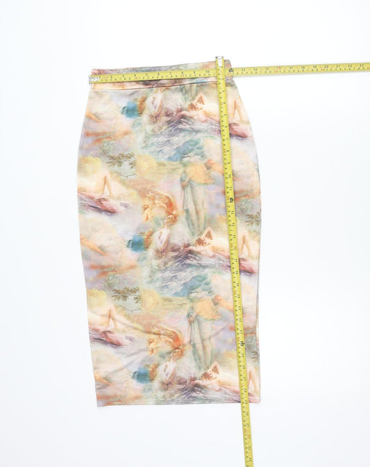 PrettyLittleThing Women’s Multicoloured Art Print Stretch Pencil Skirt Size 8