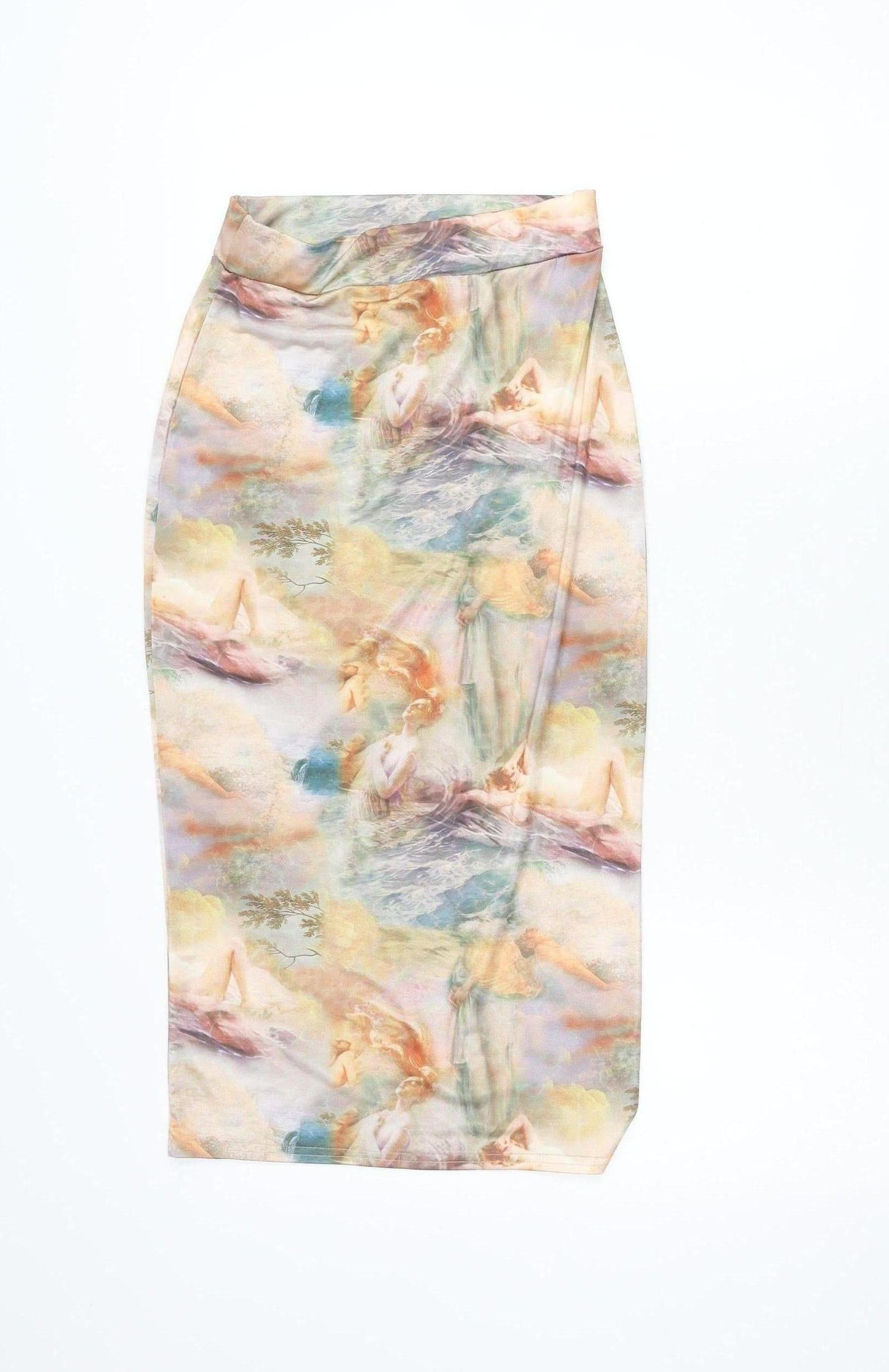 PrettyLittleThing Women’s Multicoloured Art Print Stretch Pencil Skirt Size 8