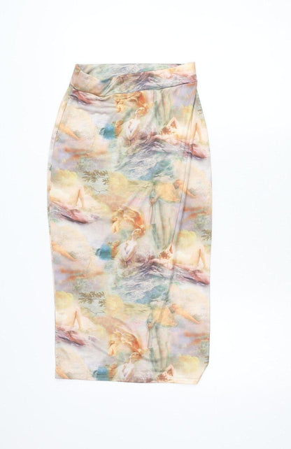 PrettyLittleThing Women’s Multicoloured Art Print Stretch Pencil Skirt Size 8