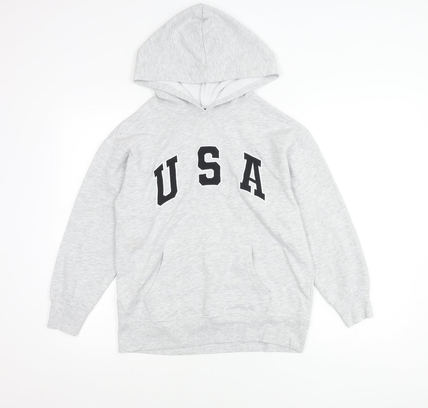 New Look Girls Grey USA Hoodie 12-13 Years Pullover Long Sleeve