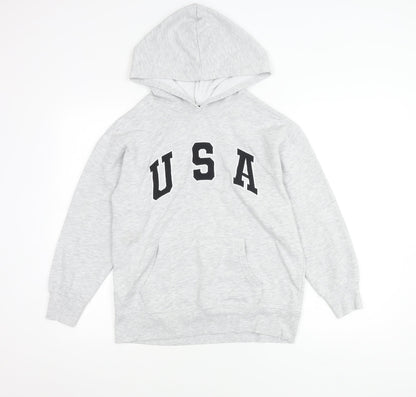 New Look Girls Grey USA Hoodie 12-13 Years Pullover Long Sleeve