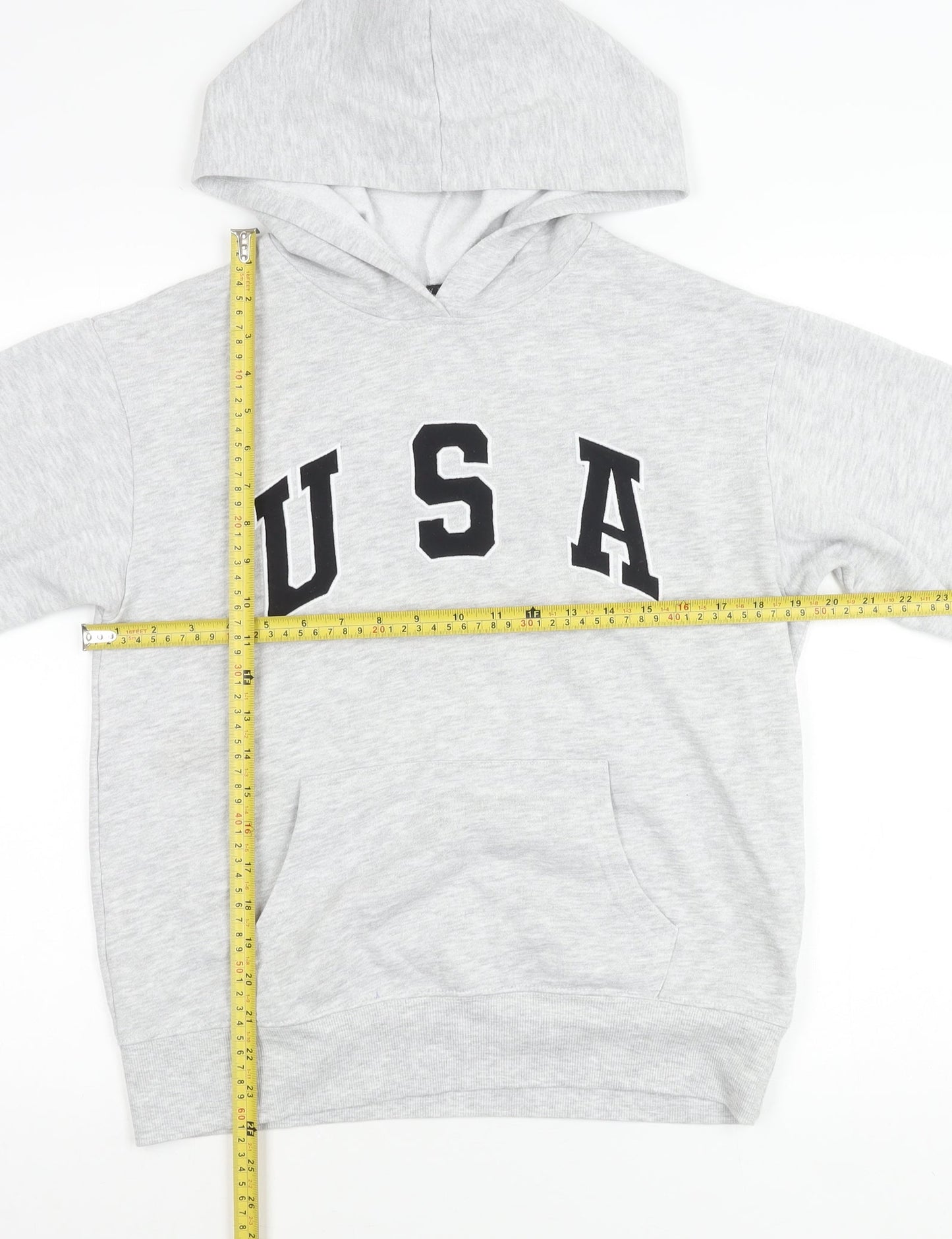 New Look Girls Grey USA Hoodie 12-13 Years Pullover Long Sleeve