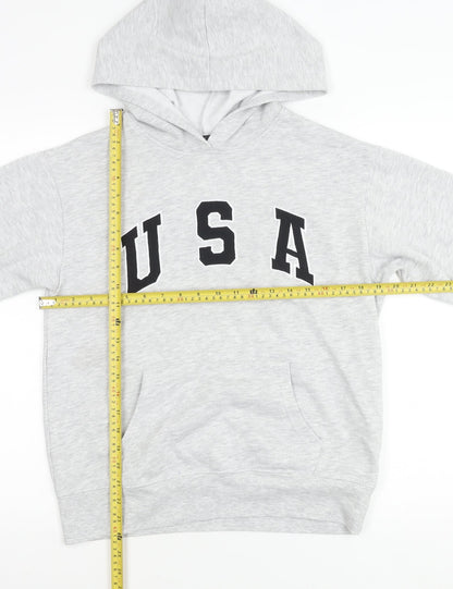 New Look Girls Grey USA Hoodie 12-13 Years Pullover Long Sleeve