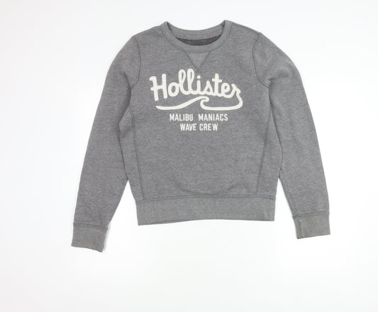 Hollister Women’s Grey Sweatshirt Small Logo Crew Neck Casual