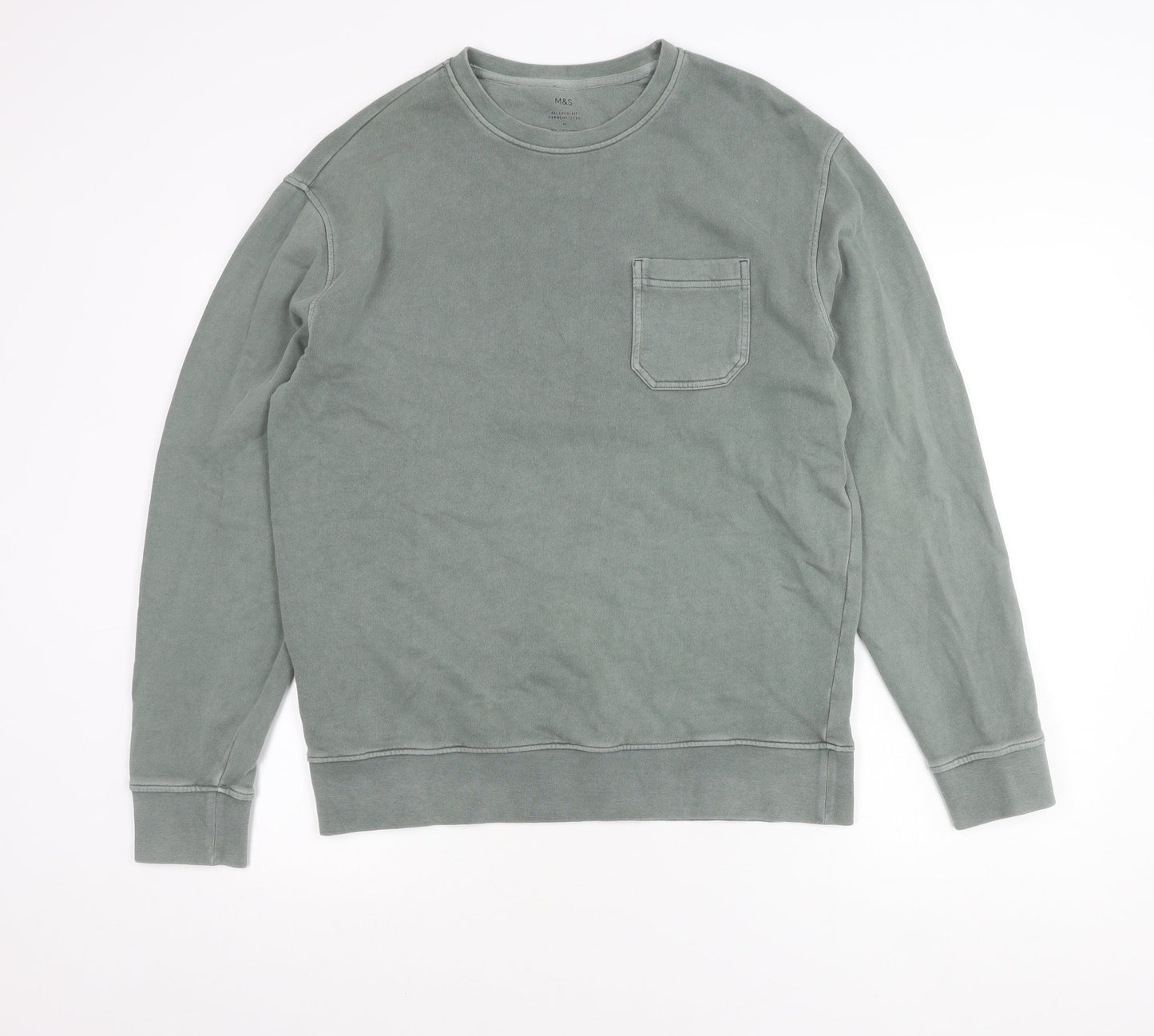Marks and Spencer Unisex Green M Sweatshirt Relaxed Fit Cotton