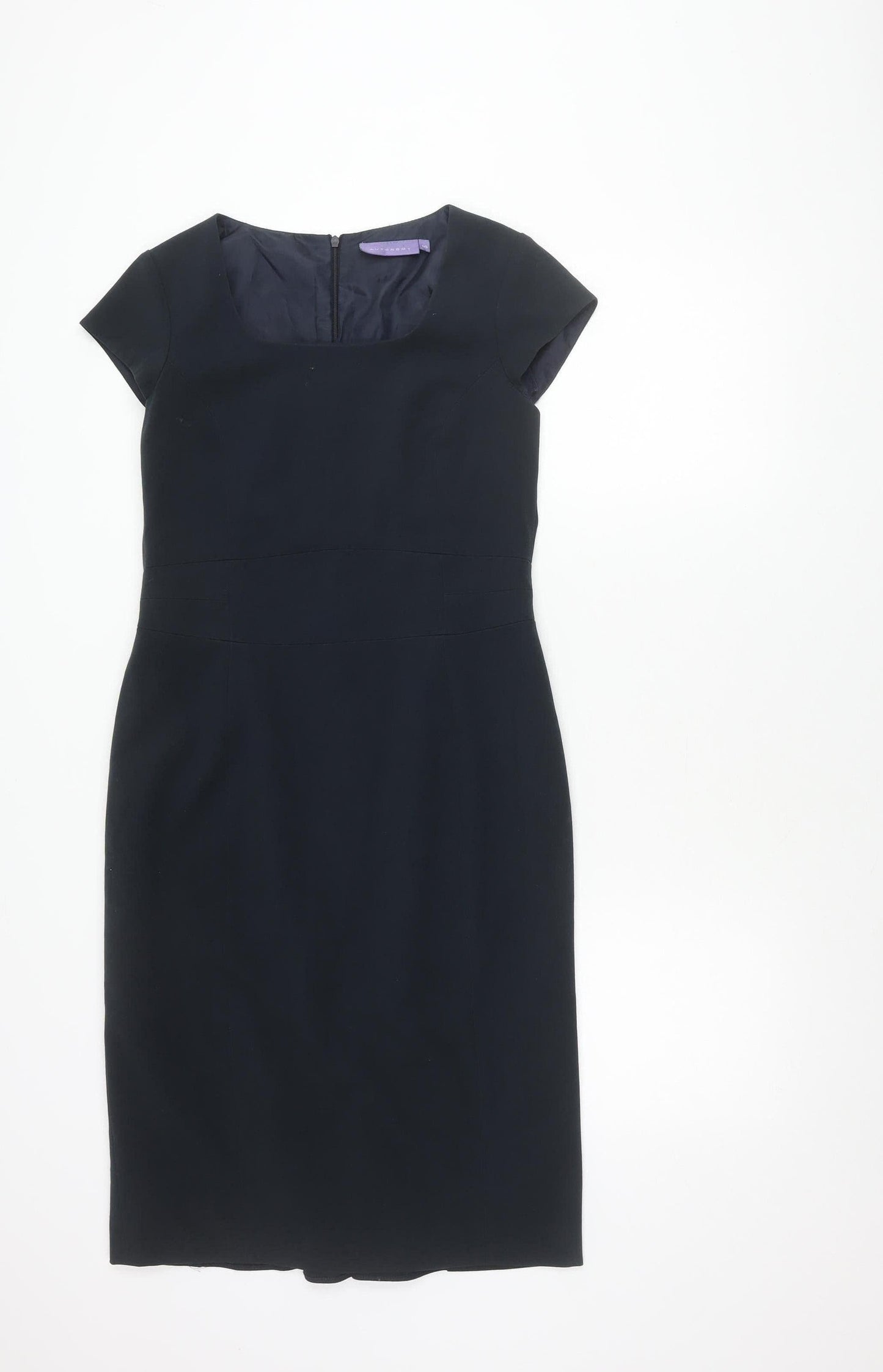 Autonomy Womens Black Work Sheath Dress Size 10 Short Sleeve Knee Length