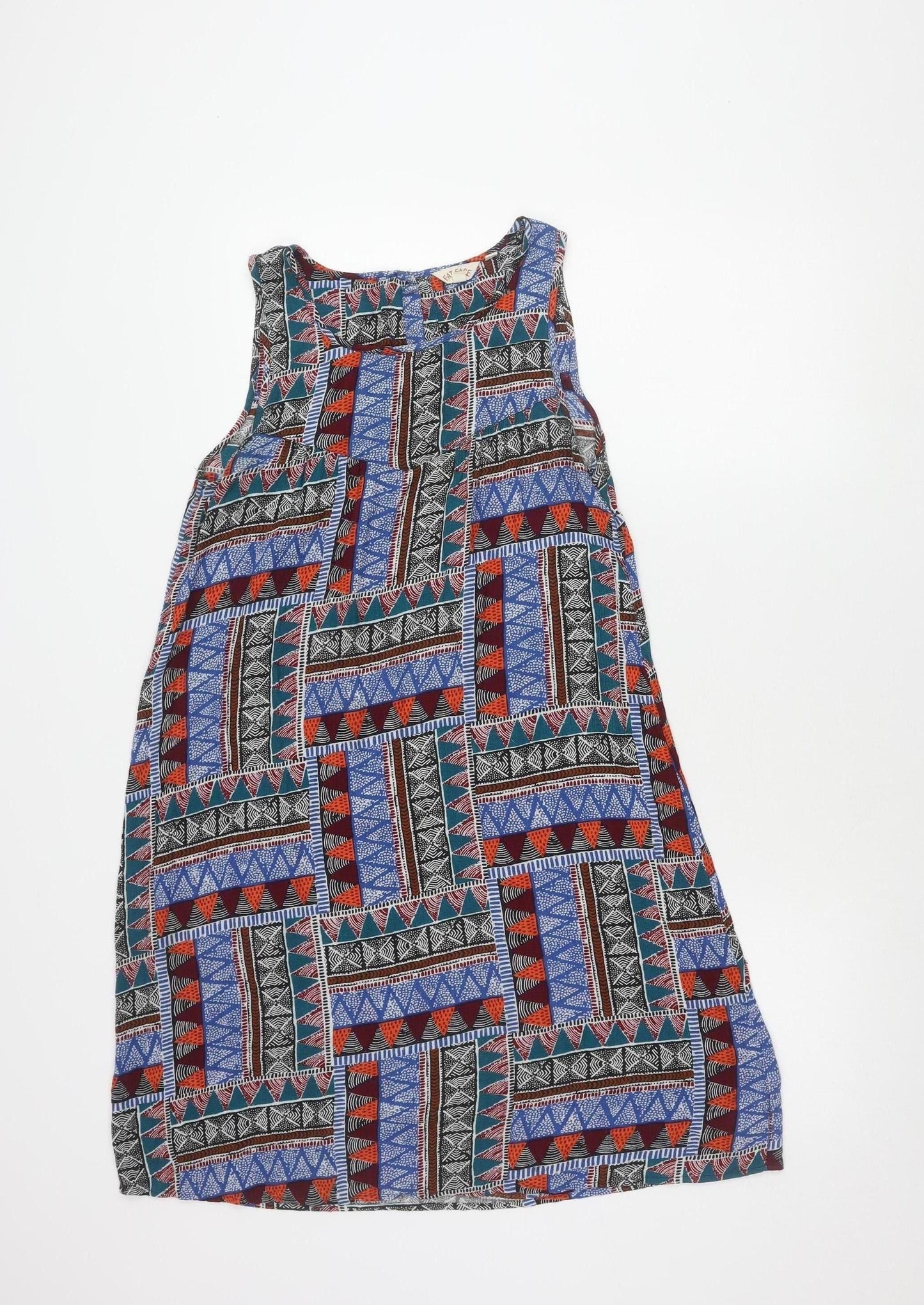 Fat Face Womens Multicoloured Geometric Scoop Neck Shift Dress Size 8