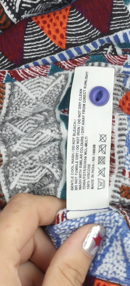 Fat Face Womens Multicoloured Geometric Scoop Neck Shift Dress Size 8