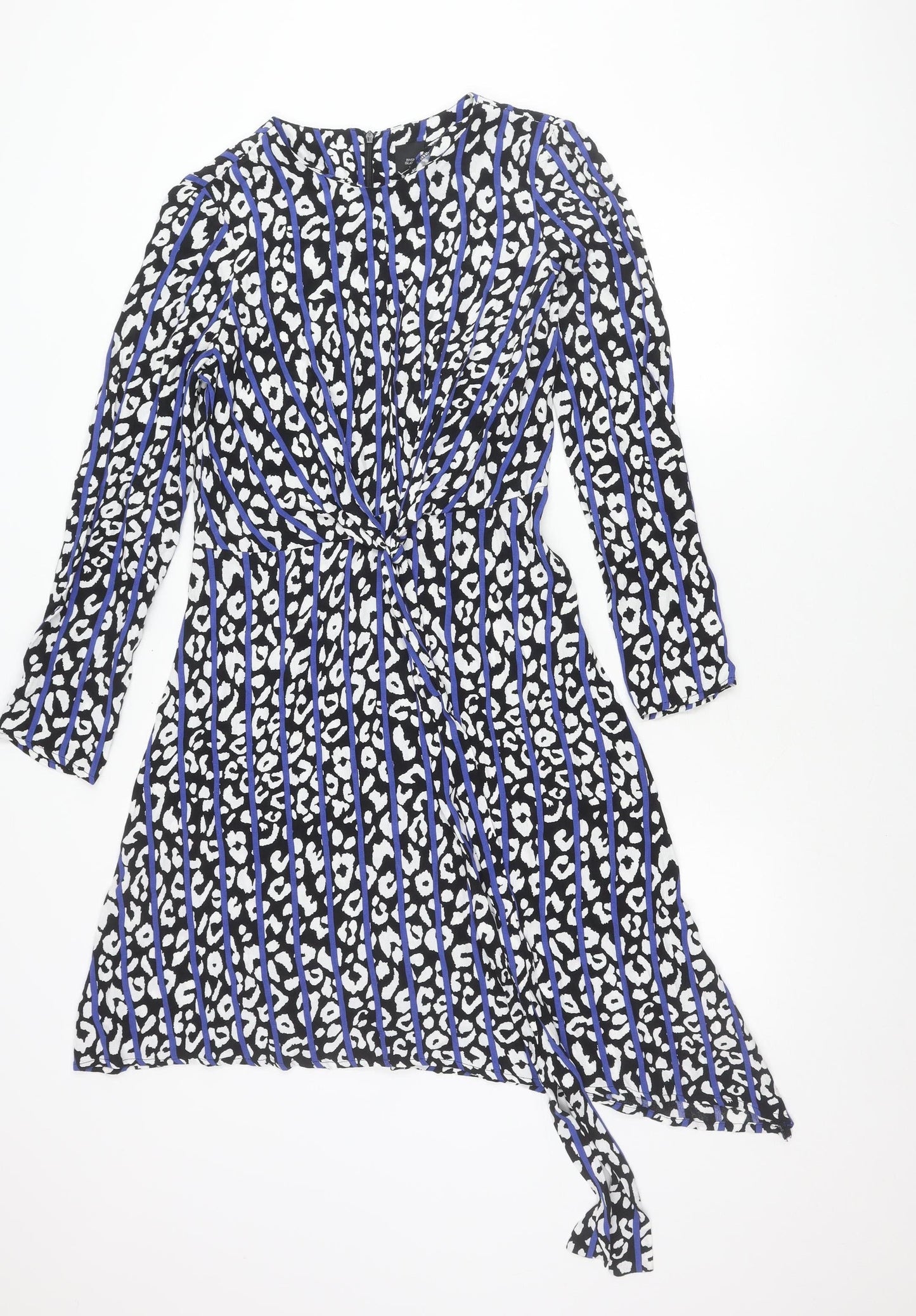 River Island Womens Black Blue Animal Print Asymmetric Wrap Dress Size 8