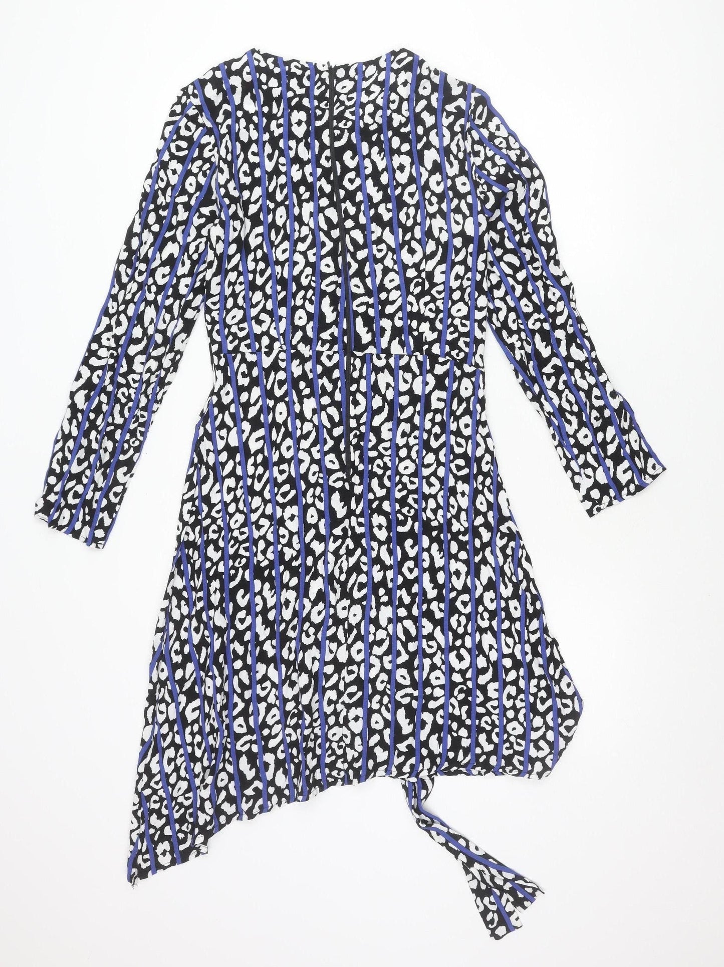 River Island Womens Black Blue Animal Print Asymmetric Wrap Dress Size 8