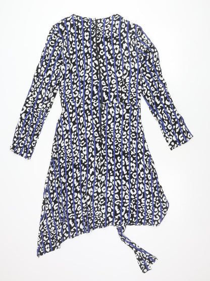 River Island Womens Black Blue Animal Print Asymmetric Wrap Dress Size 8
