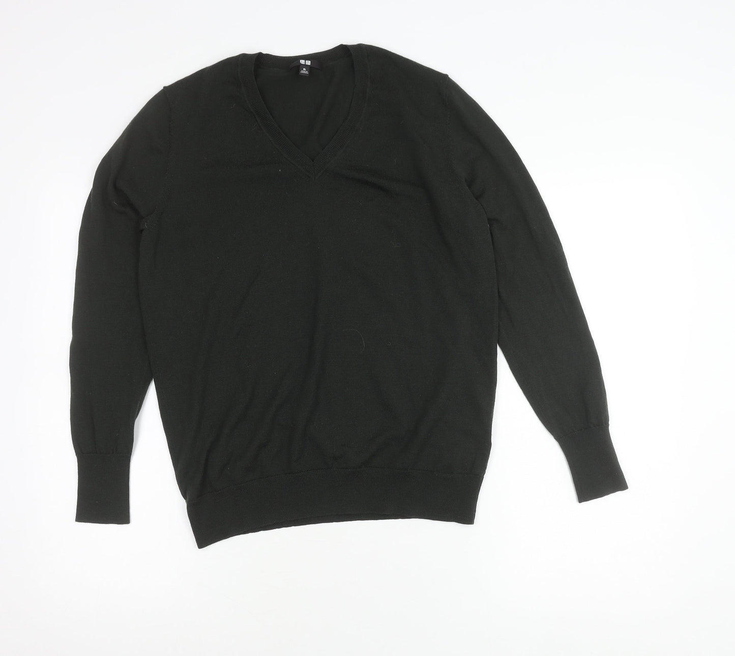Uniqlo Men's Black Wool V-Neck Pullover Jumper XL
