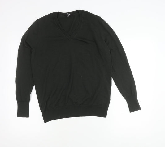 Uniqlo Men's Black Wool V-Neck Pullover Jumper XL