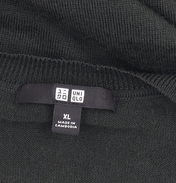 Uniqlo Men's Black Wool V-Neck Pullover Jumper XL