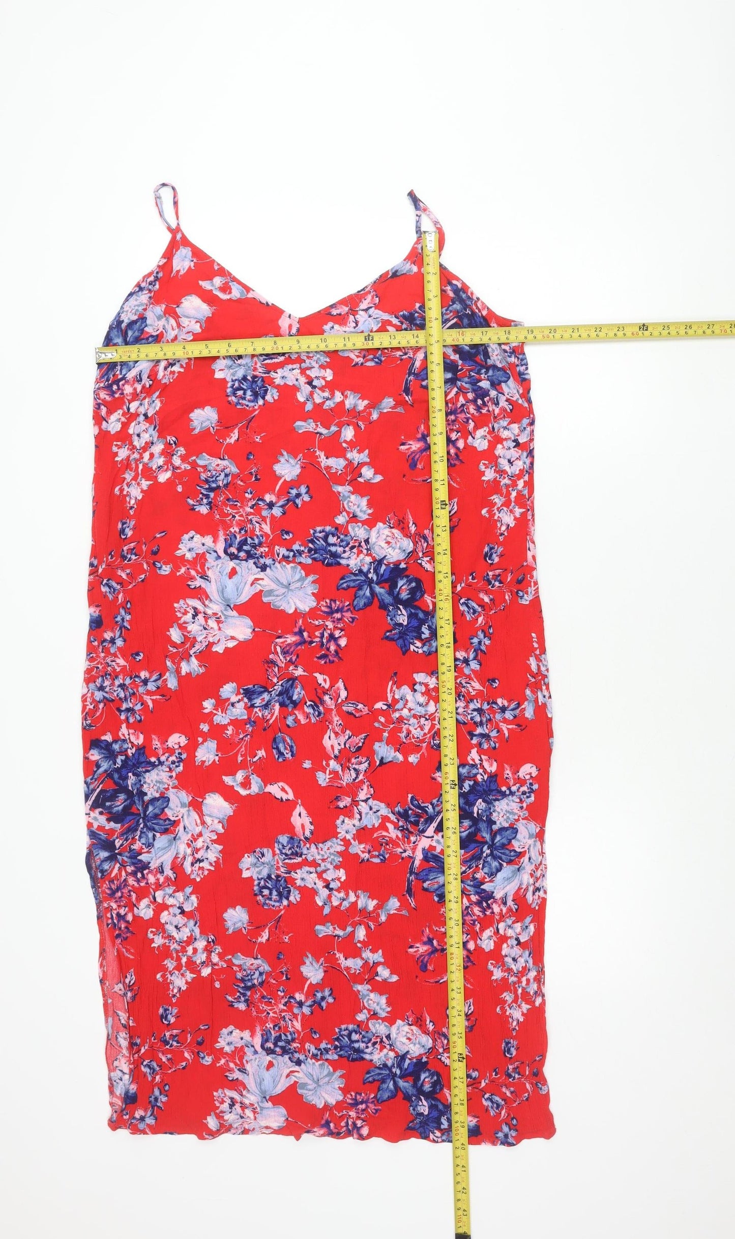 Marks and Spencer Women Red Floral Viscose Slip Dress Size 16