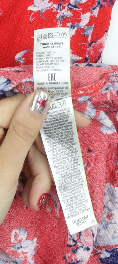 Marks and Spencer Women Red Floral Viscose Slip Dress Size 16