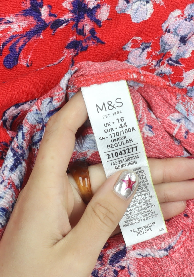 Marks and Spencer Women Red Floral Viscose Slip Dress Size 16