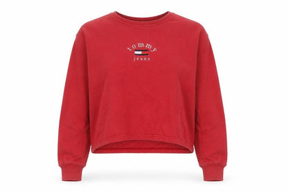 Tommy Jeans Women Red Cotton Sweatshirt L Embroidered Logo Pullover