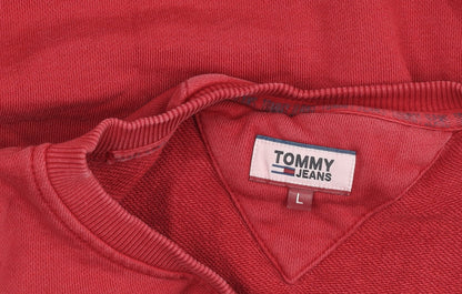 Tommy Jeans Women Red Cotton Sweatshirt L Embroidered Logo Pullover