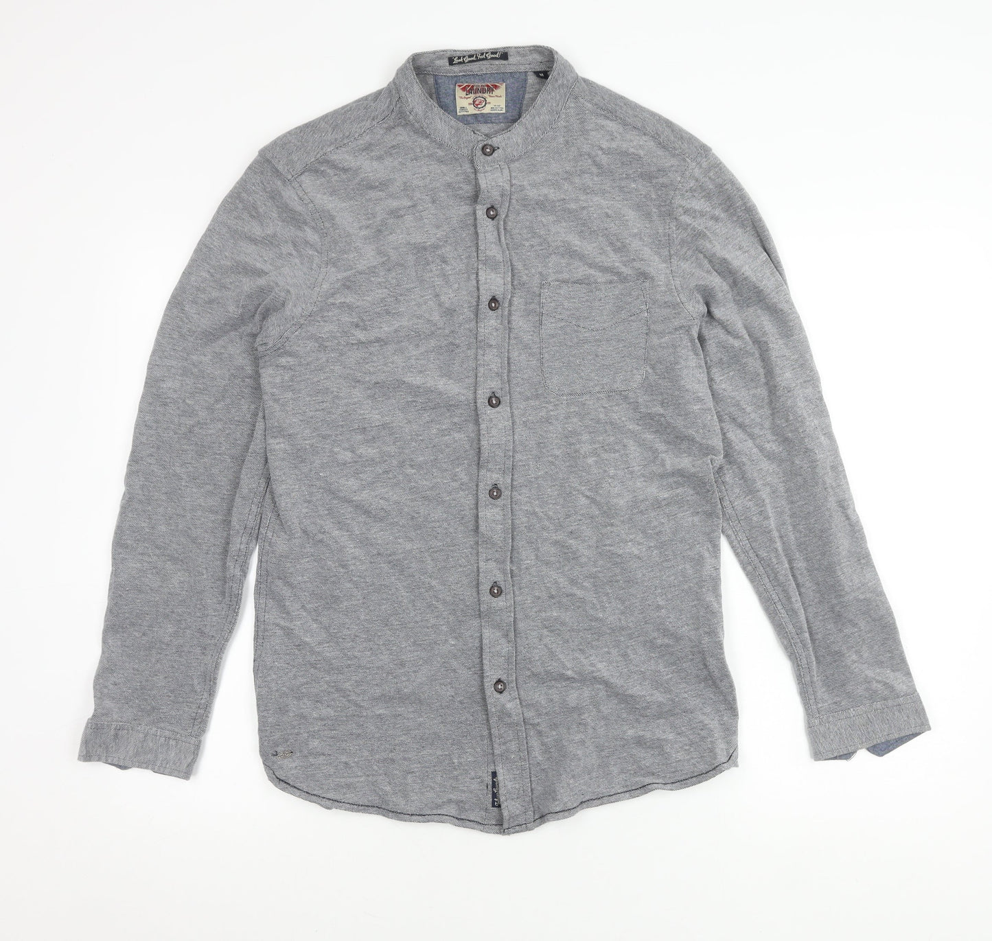 Tokyo Laundry Men’s Grey Cotton Band Collar Long Sleeve Shirt M