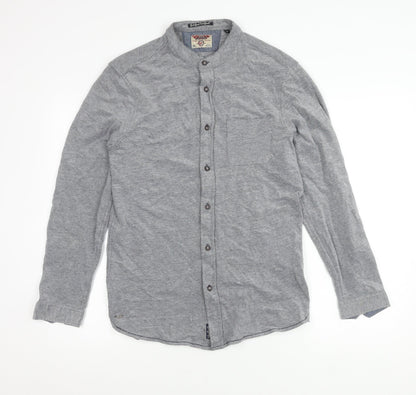 Tokyo Laundry Men’s Grey Cotton Band Collar Long Sleeve Shirt M