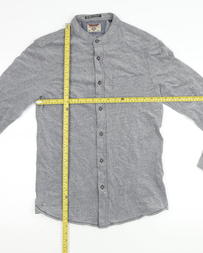 Tokyo Laundry Men’s Grey Cotton Band Collar Long Sleeve Shirt M