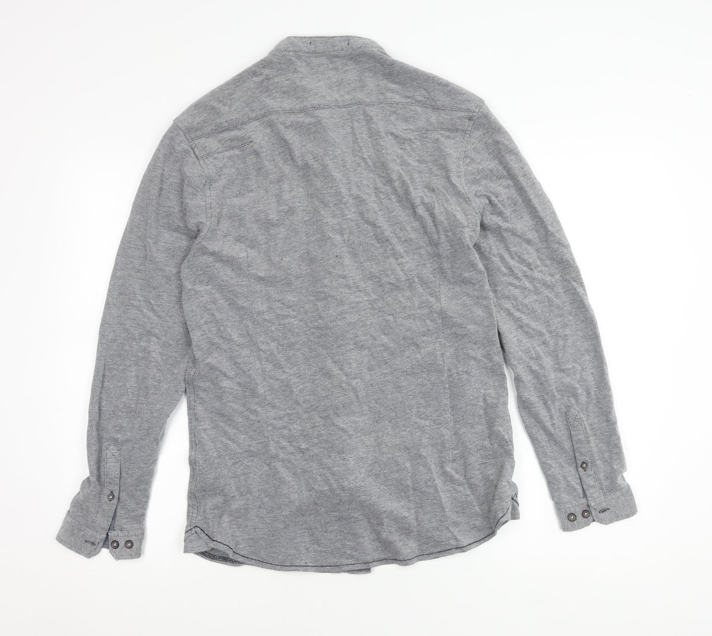Tokyo Laundry Men’s Grey Cotton Band Collar Long Sleeve Shirt M