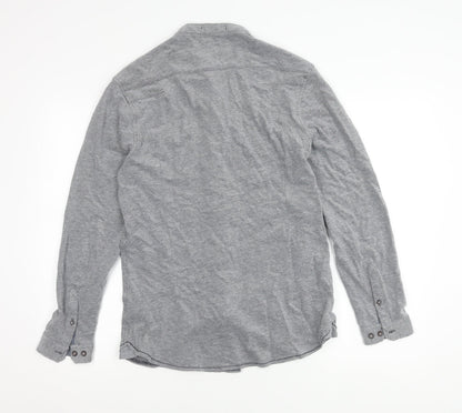 Tokyo Laundry Men’s Grey Cotton Band Collar Long Sleeve Shirt M