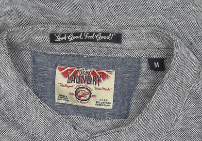 Tokyo Laundry Men’s Grey Cotton Band Collar Long Sleeve Shirt M