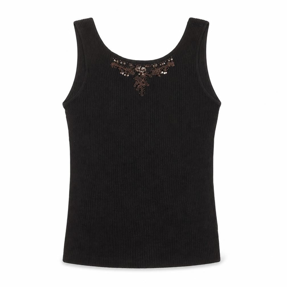 Jigsaw Womens Black Silk Beaded Sequin Tank Top Size L