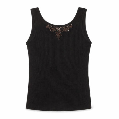 Jigsaw Womens Black Silk Beaded Sequin Tank Top Size L
