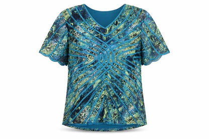 Bellina Womens Multicoloured Size 18 Tunic Blouse V-Neck Flutter Sleeve