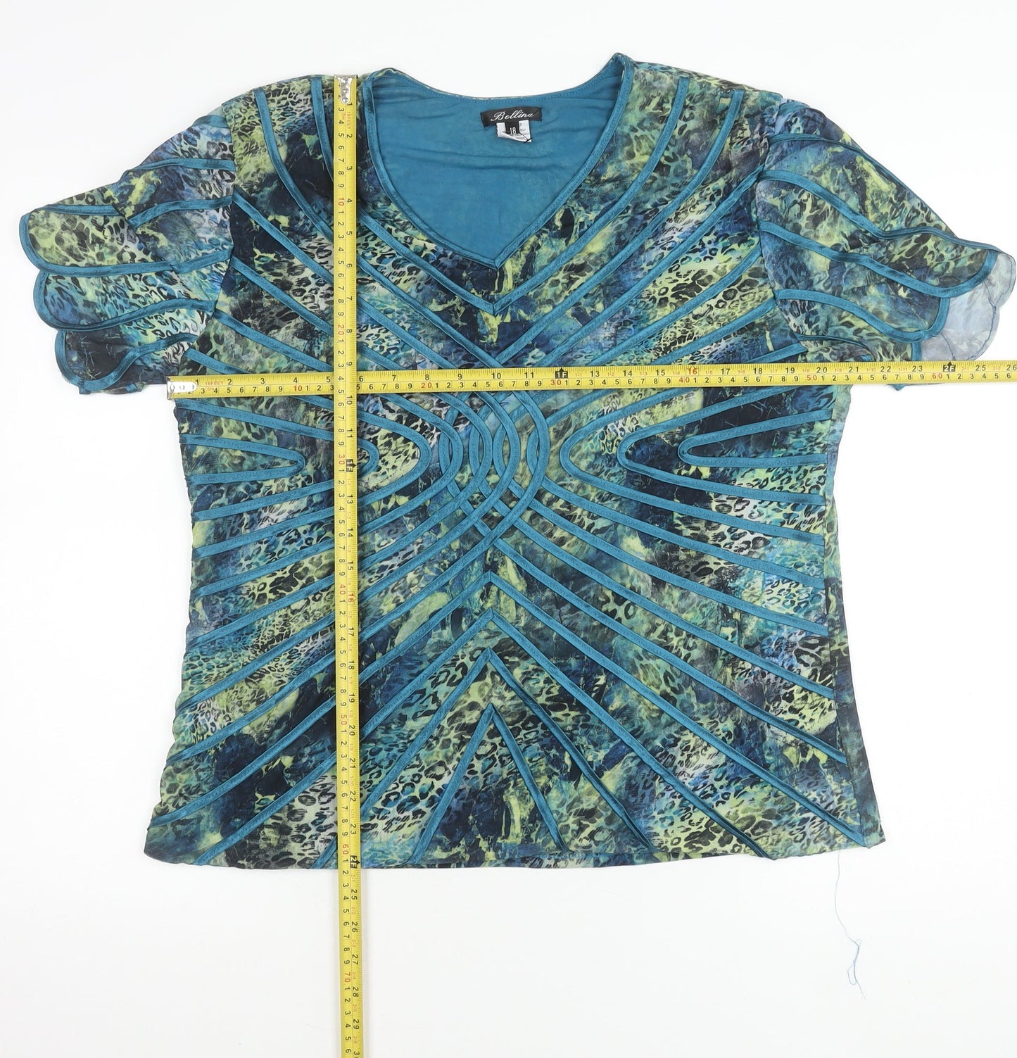 Bellina Womens Multicoloured Size 18 Tunic Blouse V-Neck Flutter Sleeve