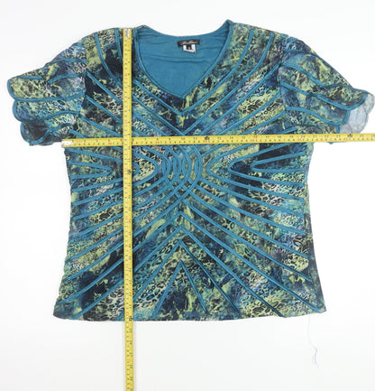 Bellina Womens Multicoloured Size 18 Tunic Blouse V-Neck Flutter Sleeve