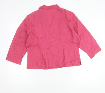 Platinum Women’s Pink Linen Collared Button-Up Shirt Size 14