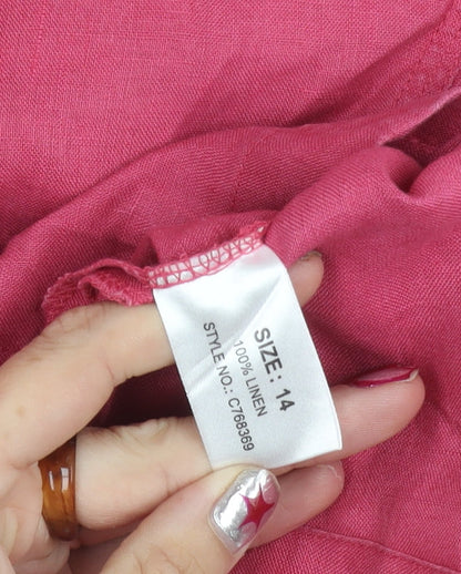 Platinum Women’s Pink Linen Collared Button-Up Shirt Size 14